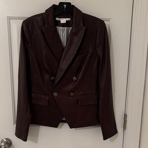 Veronica Beard Leather Deep Brown Double-Breasted Blazer Never Worn